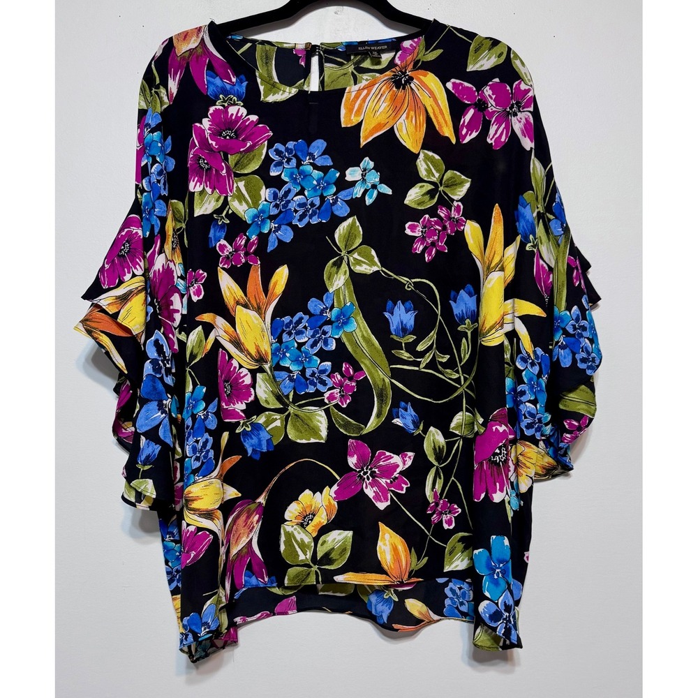 Ellen Weaver Floral Cottagecore Top Size 3X Boho Flutter Sleeve‎ Romantic Goth